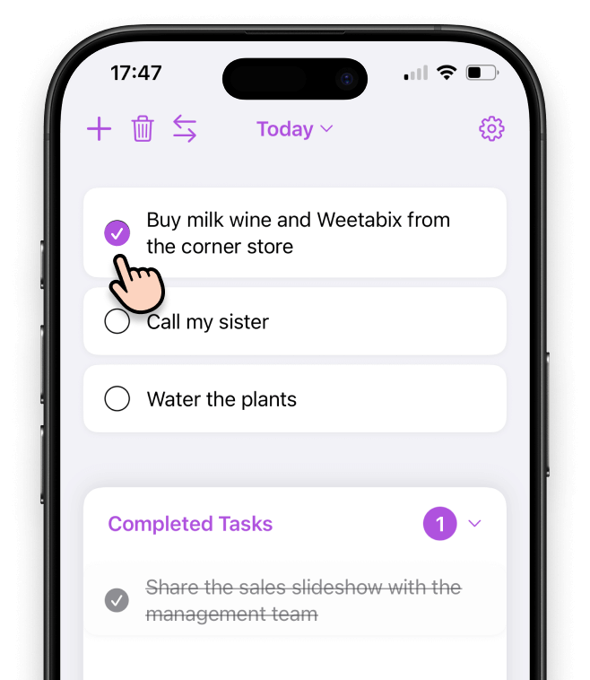 Completed tasks list screenshot