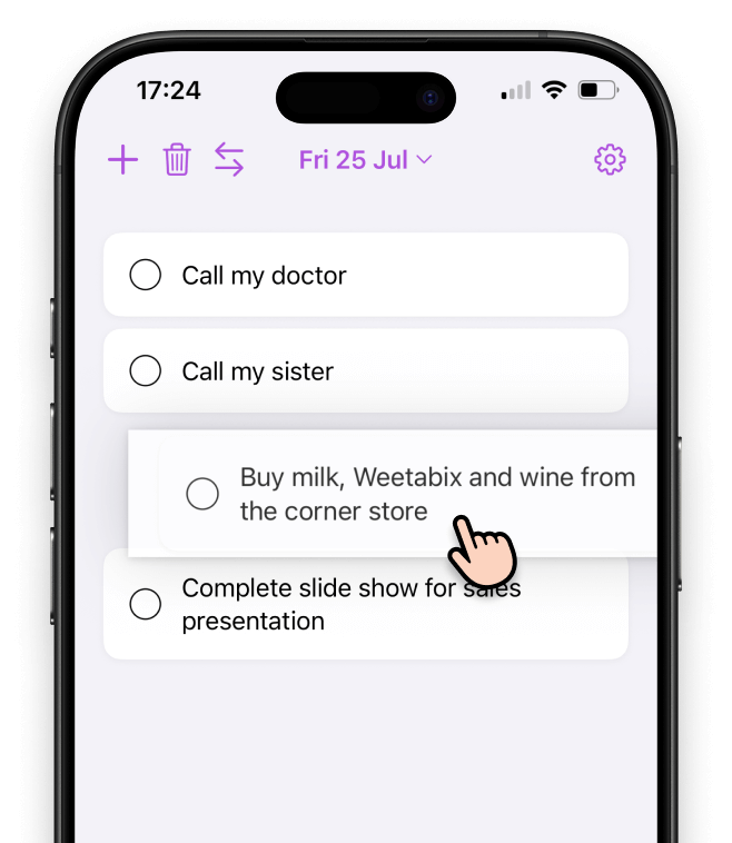 Drag and drop tasks in the list