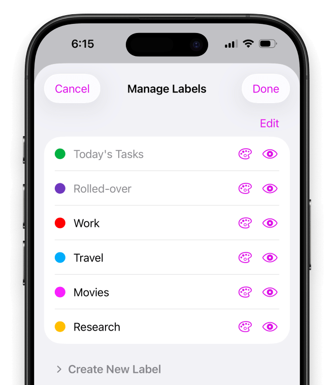 Categorise and filter tasks using labels